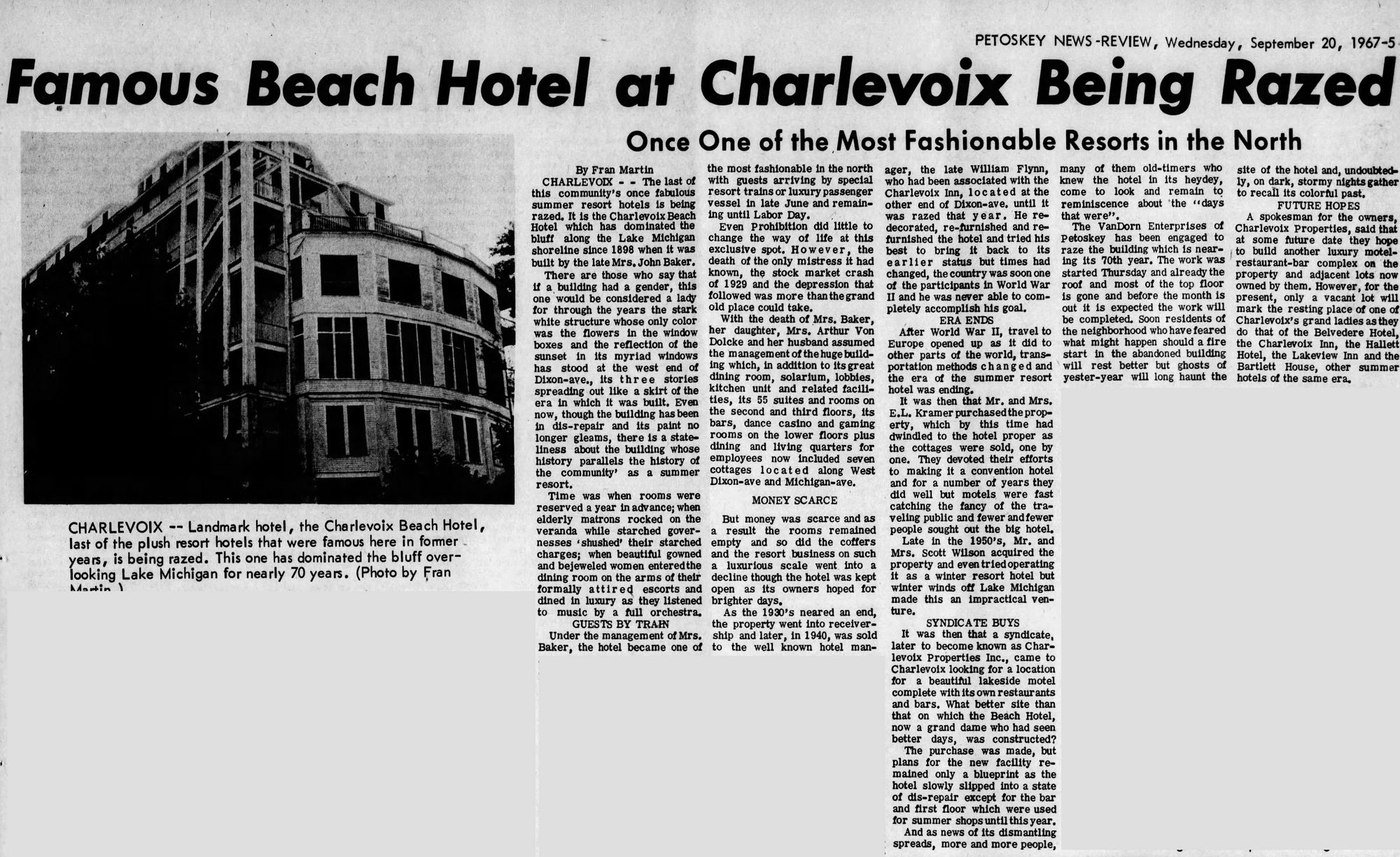 Beach Hotel - Sept 20 1967 Article On Closing